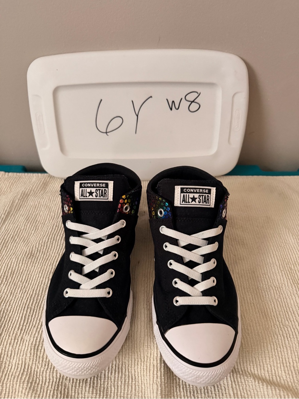 Converse Black High-Top Kids' Sneakers with Rainbow Eyelet Accents